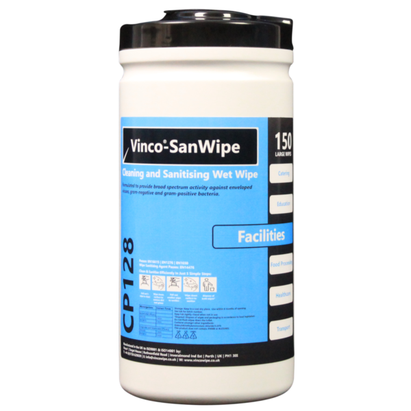 Vinco-SanWipe Cleaning & Sanitising Facilities Anti-Bac and Anti-Viral Wipe 150 Wipes