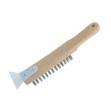 Hand Held Wire Brush Mid Steel 4 Row with Scraper