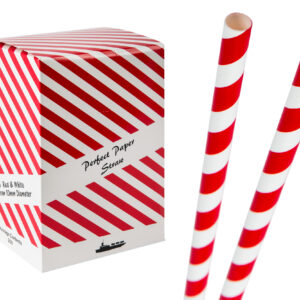 8" Paper Smoothie Straw Red/White 8mm Bore