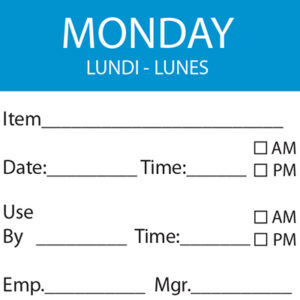 50mm Square Dissolvable Day Label  Monday - Blue