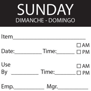 50mm Square Dissolvable Day Label  Sunday - Black