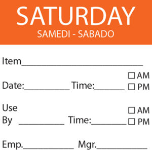 50mm Square Dissolvable Day Label  Saturday - Orange