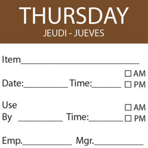 50mm Square Dissolvable Day Label  Thursday - Brown