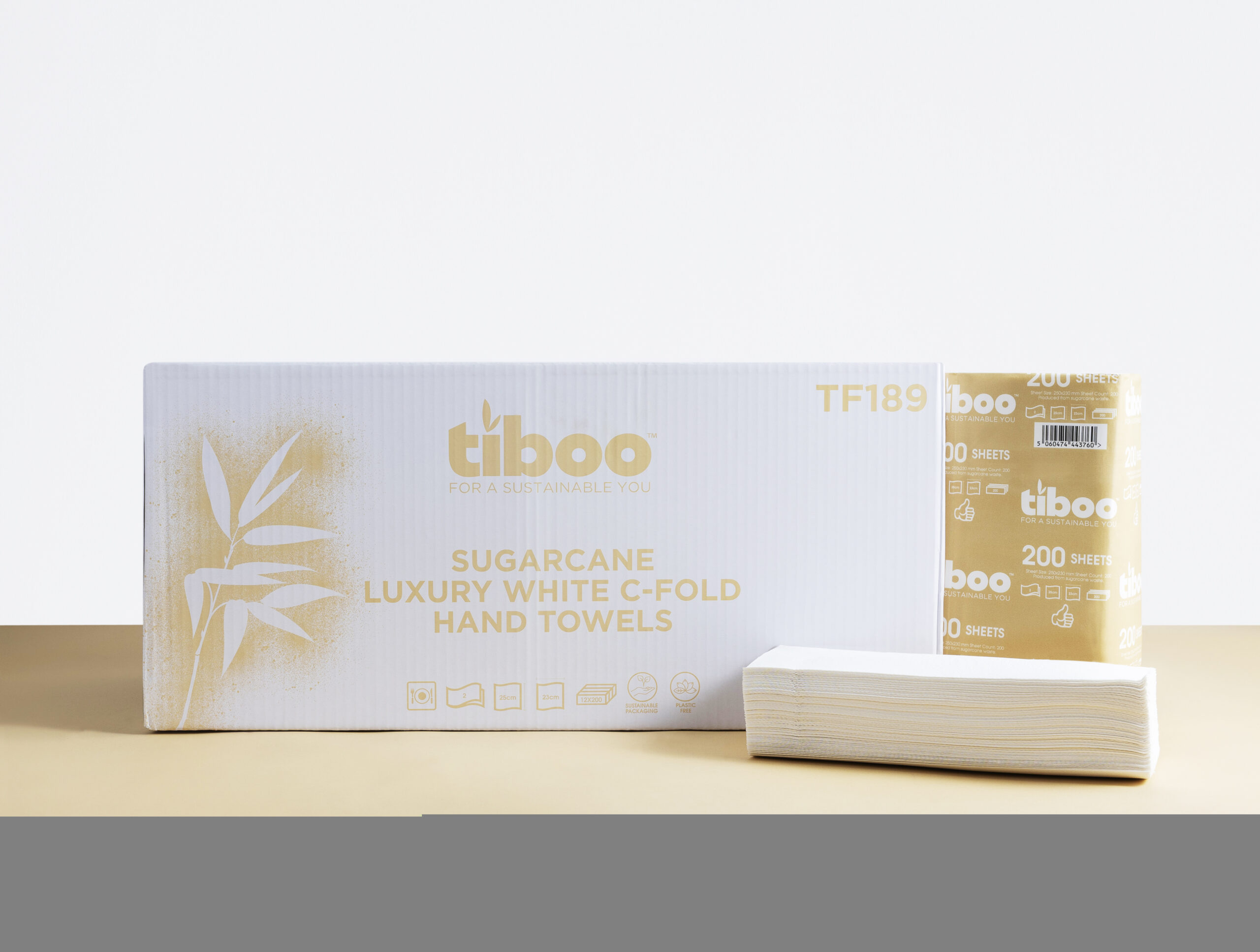 Tiboo C-Fold Hand Towel 310x230mm 2ply White Made from Sugarcane
