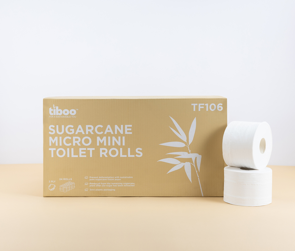 Tiboo Micro Mini Toilet Roll Made from Sugarcane 2ply White